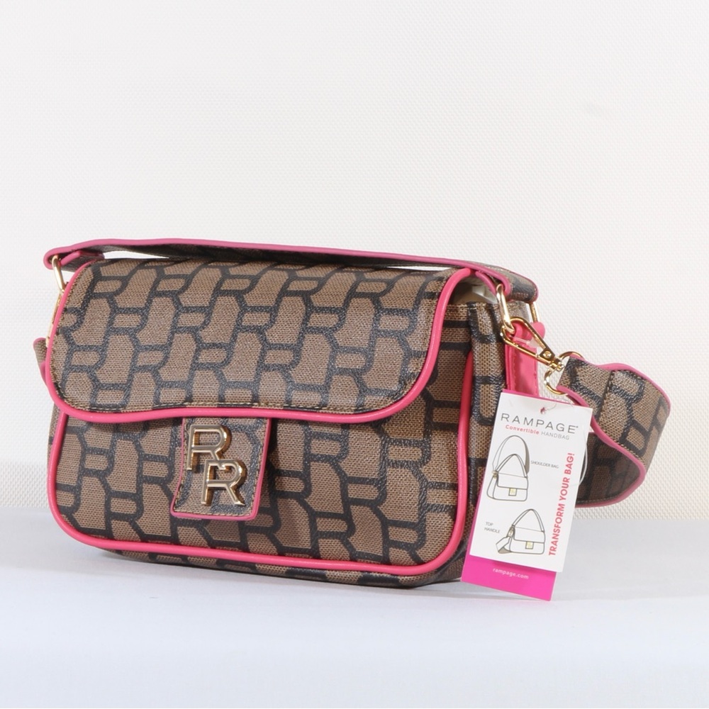Rampage Convertible shoulder bag brown signature logo pattern with pink trim - Picture 5 of 7